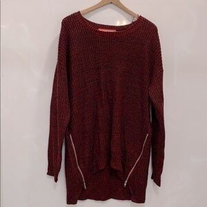 Burgundy Zipper High Low Sweater
